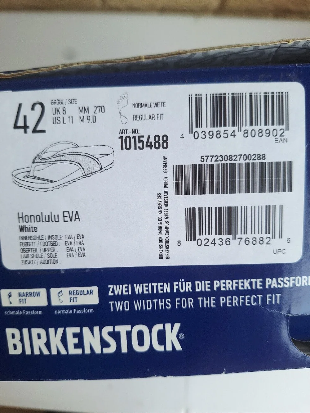 NEW Birkenstock Honolulu Thong Sandals White Men's 9 Women's 11 Made In Germany